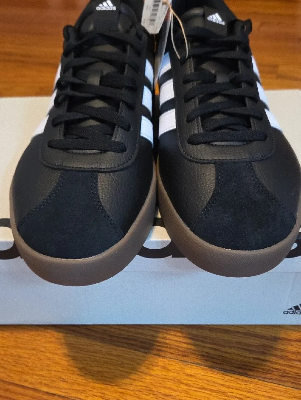 adidas Size 12 VL Court 3.0 Black White Sneakers with Brown-Gum Sole